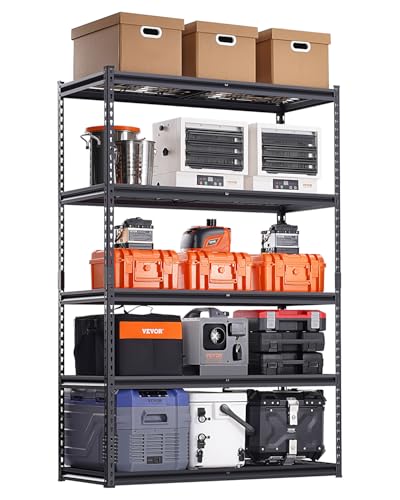 VEVOR Storage Shelves, 3000 lbs, 5 Tier Heavy Duty Garage Shelving, 20" D x 48" W x 72" H Adjustable Metal Shelves for Industrial Shelving Unit Utility Shelf, for Kitchen, Warehouse, Basement, Black - color: Black, size: 20" D x 48" W x 72" H