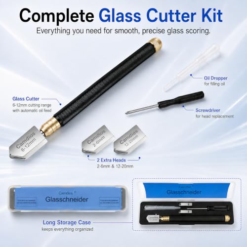 Glass Cutter 2mm-20mm, Upgrade Glass Cutter Tool, Pencil Style Oil Feed Carbide Tip for Glass Cutting/Tiles/Mirror/Mosaic.