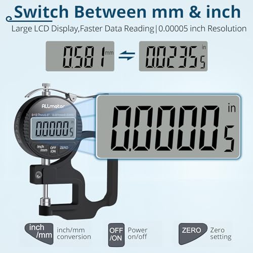 Digital Thickness Gauge 0-12.7mm,0.001mm Precision with LCD Display - size: 0-12.7mm,0.001 mm