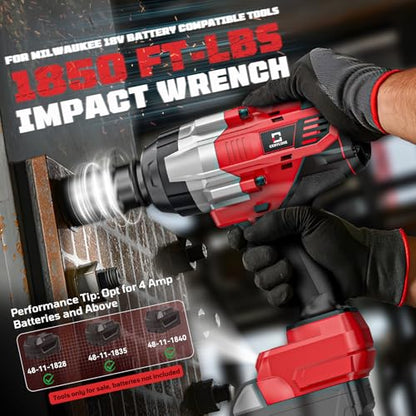 Cordless Impact Wrench 3/4 inch Compatible with Milwaukee Battery, Cerycose1850ft-lbs (2500N.m) Brushless Electric Impact Gun, High Torque Impact Driver, Heavy-Duty Automotive with 4 Sockets - size: 3/4inch, style: Compatible with Milwaukee& 4Sockets(No b