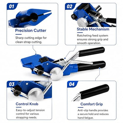 164ft Stainless Steel Banding Kit 304 Steel Strapping Kit 3/8" with Ratchet Tensioner Cutter Crimper Pliers with 100 Buckles for Pipe Pole Pallet Tensioning Packing Bundling