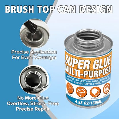 Bondtech Super Glue with Brush 130ml, Super Glue All Purpose, Strong Superglue Gel for Wood, Ceramic, Leather, Plastic, DIY Crafts & Industrial Repairs (4.4 oz)