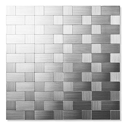 Yipscazo 10-Sheets Peel and Stick Backsplashes for Kitchen, Stick on Backsplash Stainless Steel Metal Tiles for Kitchen Walls, Stainless Steel Backsplash for Range Hood Wall Shield (12''x12'') - color: Square + Rectangle