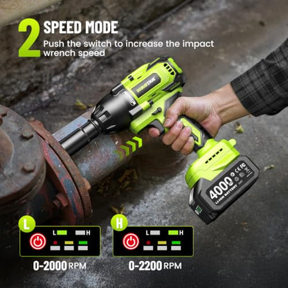 Cordless Impact Wrench, 885Ft-lbs (1200N.m) 1/2" Brushless Impact Gun - size: 1200N.m
