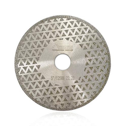 SHDIATOOL 5 Inch Electroplated Diamond Cutting Grinding Disc Fits 7/8 Inch Arbor Both Side Coated Diamond Blade for Granite Marble Diamond Disk Diamond Wheel - size: 5" Both(Bore:22.23)