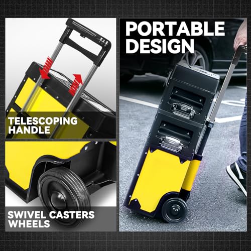Auto Dynasty 3-Tier Rolling Trolley Tool Box Stackable w/Wheels, Yellow - color: Yellow