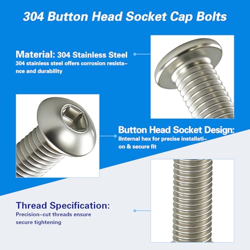 M10x1.5 Bolt, M10 x 35mm Button Head Socket Cap Bolts Screws,304 Stainless Steel(A2-70), Allen Hex Drive, Bright Finish, Fully Threaded, Quantity 10 - size: M10 x 35mm(10PCS)