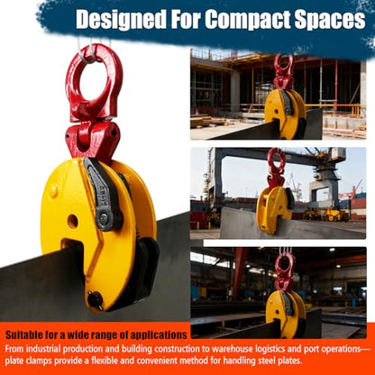 Vertical Plate Lifting Clamp,2200lbs Capacity Heavy Duty Steel Plate Clamp 1T with 0.8 Inch Jaw Opening, Industrial Lifting Clamp for Sheet Metal and Steel Plate Handling - color: 2200lbs-vertical - Rotating Ring