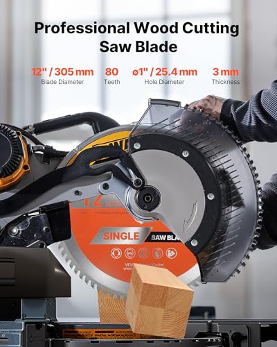 VEVOR Circular Saw Blade, 12 inch Diameter, 80 Sharp Alloy Teeth, 1 inch Arbor, Fine Finish, Wood Cutting Blade for Circular Saw, with Noise-Reducing Heat Vents, for Cutting Plywood, OSB, Hardwood - size: 12“ & 80T