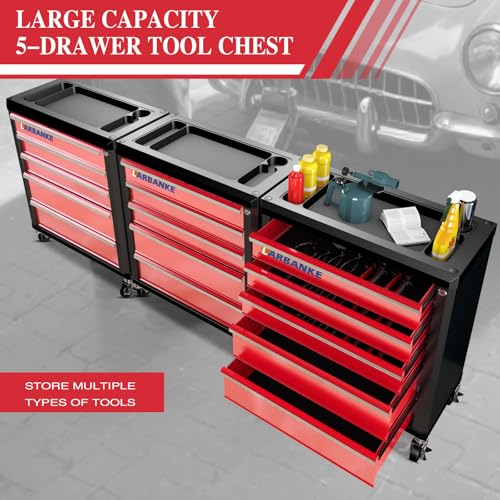 LARBANKE 5 Drawer Rolling Tool Chest with Wheels,Lockable Tool Cabinet,Red - color: Red, size: 5 drawer tool chest
