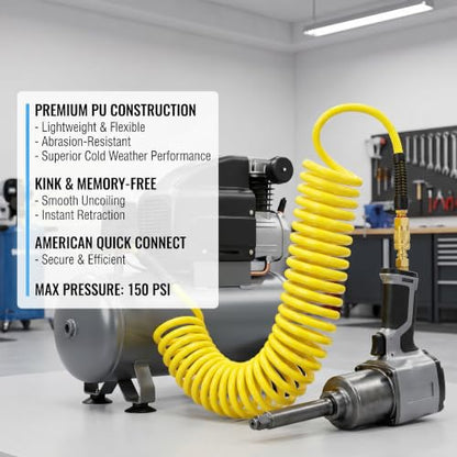 2PCS Polyurethane Recoil Air Hose, 1/4" ID by 25FT, Yellow - color: Yellow, size: 1/4" ID x 25FT