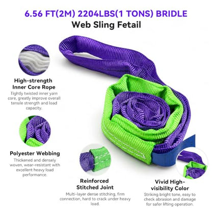 Lift Sling Straps, 1" x 6.5' Heavy Duty Endless Polyester Flat Web Sling, 1 Ton (2204 lbs) Vertical Rated Capacity, Rigging Sling for Crane Hoist, Cargo Lifting, Machinery Moving, 2-Pack - size: 1T-6.56ft(2Pack)