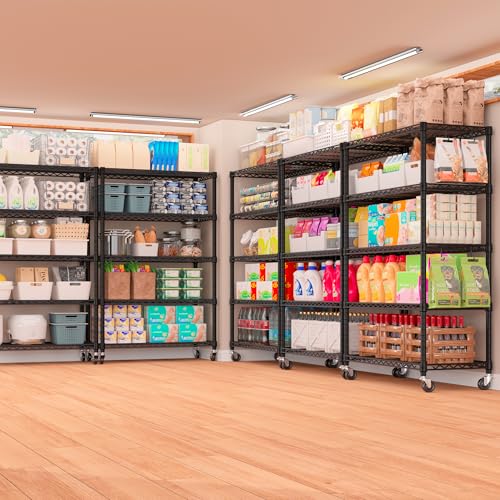 PrimeZone 74" H Wire Shelving 1250lbs 5 Tier Storage Shelves with Wheels - size: 36" W x 14" D x 74" H