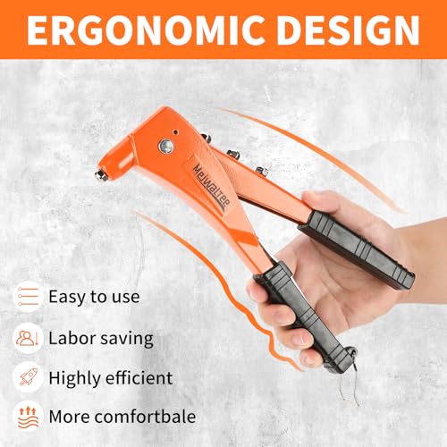 Rivet Gun with 200PCS Rivets and 4 Drill Bits, Professional Aluminum Alloy Riveter, Heavy Duty Pop Manual Riveting Tool with 4 Interchangeable Heads for Metal, Wood and Plastic - size: Aluminum Alloy Riveter With 200PCS Rivets