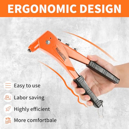 Rivet Gun with 200PCS Rivets and 4 Drill Bits, Professional Aluminum Alloy Riveter, Heavy Duty Pop Manual Riveting Tool with 4 Interchangeable Heads for Metal, Wood and Plastic - size: Aluminum Alloy Riveter With 200PCS Rivets
