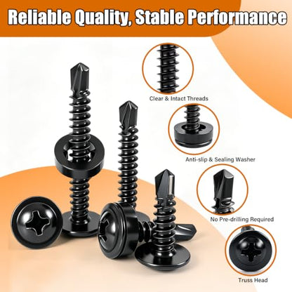300PCS #8×3/4" Truss Head Self Tapping Screws for Metal - color: Black, size: BLK 300PCS #8×3/4"