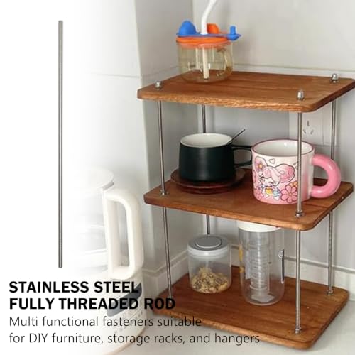304 Stainless Steel Fully Threaded Rods, 1/4"-20 Thread Size, 4 Pcs