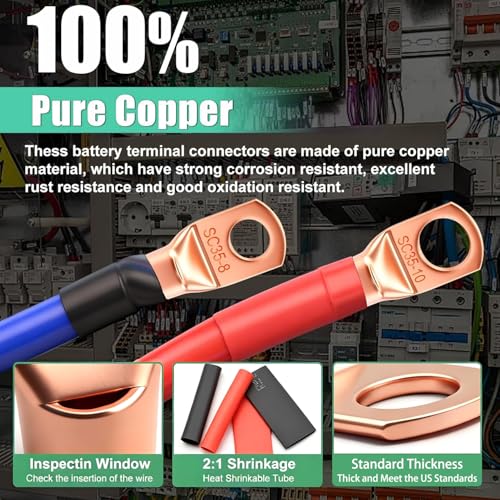 Twidec/130PCS Battery Cable Lugs Kit Copper Wire Lug AWG2 4 6 8 10 12 14 16 - color: 130PCS