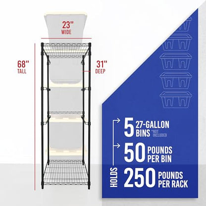 SafeRacks 5-Tier Steel Tote Rack for 27 Gallon Bins - Black - color: Black, size: 1 Pack
