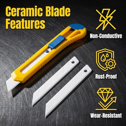 9mm Ceramic Utility Knife Blades Refills, 12 Pack - 30 Degree Snap Off Replacement Blades for Box Cutters, Never Rusts, Non-Magnetic, Non-Conductive Craft Knife Blade - color: 9mm/30 Degrees