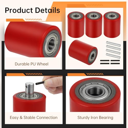 Homaisson 2 Pair Pallet Jack Load Wheels, Manual Pallet Jack Truck Wheels 3” x 3.75” with Bearings ID 20mm, Pallet Jack and Lift Truck Rear Wheel Replacement(2 Pair) - size: 2 Pair