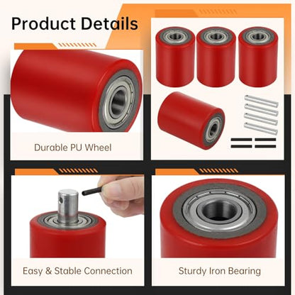 Homaisson 2 Pair Pallet Jack Load Wheels, Manual Pallet Jack Truck Wheels 3” x 3.75” with Bearings ID 20mm, Pallet Jack and Lift Truck Rear Wheel Replacement(2 Pair) - size: 2 Pair
