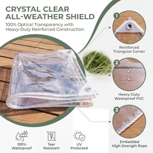 Clear Tarp, 14 Mil Heavy Duty Waterproof Clear PVC Tarp, 420g/M² Clear Tarps with Grommets for Camping, Plants Greenhouse, Cars and Patio, 6' x 8' - size: 6x8 FT