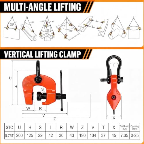 Frienda Plate Lifting Clamp 1655 Lbs/0.75 T Adjustable Opening 0-1.1 Inch - size: 0-1.1 Inch, style: 1655 Lbs/ 0.75 T