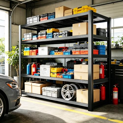 84" H Heavy Duty Wire Garage Shelving, 5-Tier Adjustable Industrial Metal Storage Shelving Unit,Standing Storage Rack for Warehouse and Basement, 24" D x 55" W x 84" H - size: 84"H × 54.9"W × 23.9"D