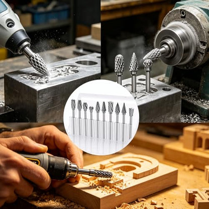 Tnisesm 80Pcs Carbide Rotary Burr Set for Dremel, Includes 10 Carbide Double Cut Carving Burr Bits 60 Aluminum Oxide Drum Sander Sanding Sleeves,6 Sanding Bits,Sanding Bits Tool Accessories - size: 15SIZE-80PCS