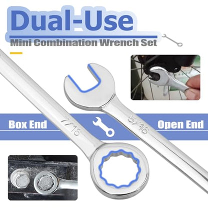 Mesee Small Wrench Set, 10 Pieces SAE Open End and Box End Combination Wrenches 5/32"-7/16" Mini Ignition Wrench Ratchet Spanner Repair Tools for Automotive Industry Electronics Mechanic Home