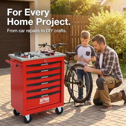 Rolling Tool Chest,Stainless Steel Worktop,Red,6‑Drawer - color: Red, size: 6-Drawers