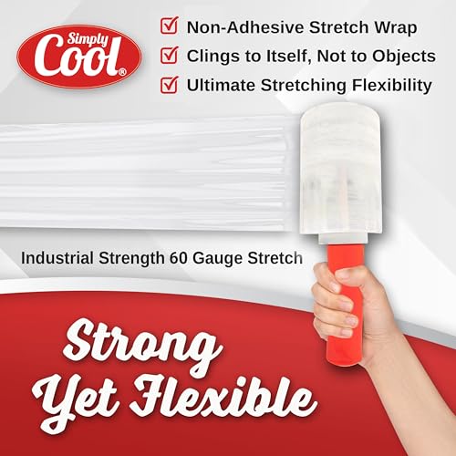 Simply Cool 12 Pack Mini Hand Stretch Wrap 5 Inch 1000Ft 60 Gauge 2 Handles - size: 5-inch w/ plastic handle