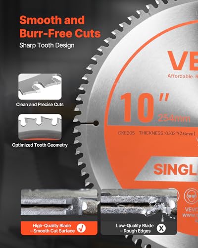 VEVOR Circular Saw Blade, 10 inch Diameter, 80 Sharp Alloy Teeth, 5/8 inch Arbor, Fine Finish, Aluminum Cutting Blade for Circular Saw, with Noise-Reducing Heat Vents, for Cutting Steel and Metal - size: 10" & 80T