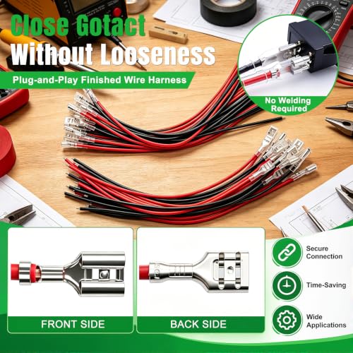 Twidec/20Pcs 4.8mm and 6.3mm Female Spade Crimp Terminal with Insulating Sleeve and Wire Red + Black Female Spade Quick Splice Assortment Kit - size: 4.8mm+6.3mm