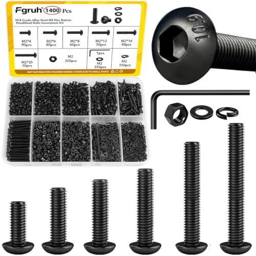 1400PCS M2 Hex Button Head Screws Assortment Kit,M2x4/6/8/12/16/20 mm - size: M2 1400pcs