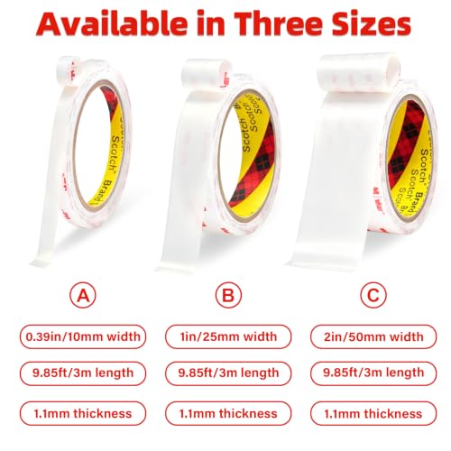 Double Sided Tape Heavy Duty,0.39in X 9.85ft Removable Mounting Tape - size: 0.39in X 9.85ft