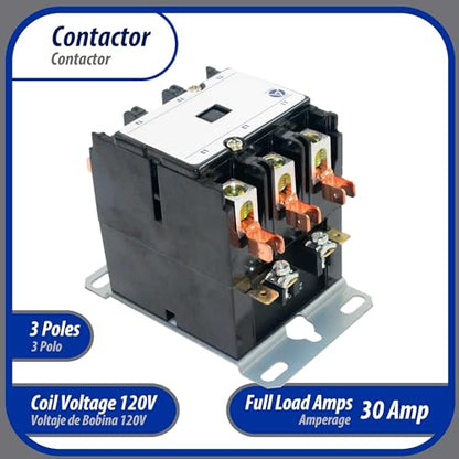 Appli Parts APAC-330120 Heavy Duty Contactor 3 Poles 30A 120V Coil Replacement for AC Compressors and Electrical Applications UL Certified E476929 - size: 3 Pole / 30A / 120V