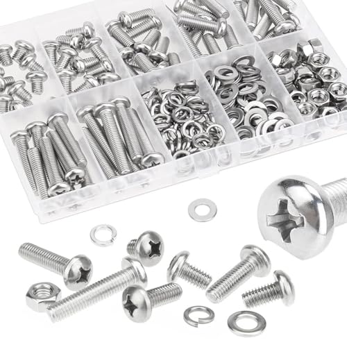 540pcs M3 Phillips Pan Head Machine Screws, Metric Screws Bolts Washers Nuts Kit, 304 Stainless Steel (M3 x 6mm / 8mm / 12mm / 16mm / 20mm / 25mm / 30mm) - size: M3, style: Phillips Pan Head
