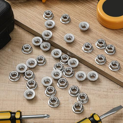 100 Pcs 1/4-20 Flange Nuts, 1/4-20 Serrated Hex Flange Lock Nuts - size: 1/4"-20