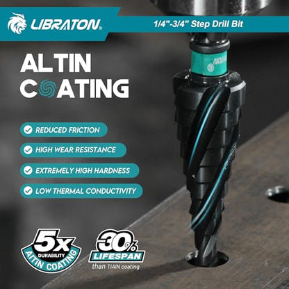 LIBRATON Four Spiral Flute Step Drill Bit Set 1/4"-3/4", M35 Step Bits - style: 1/4'' -3/4''