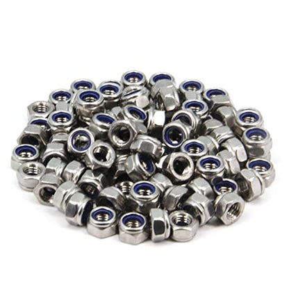 M8 x 1.25mm Pitch 304 Stainless Steel Self-Locking Hex Lock Nuts, Nylon Insert LockNuts Silver Metric Self Clinching Hex Lock Nuts for Hardware Parts, 100pcs/pack (M8-100pcs) - size: M8-100pcs