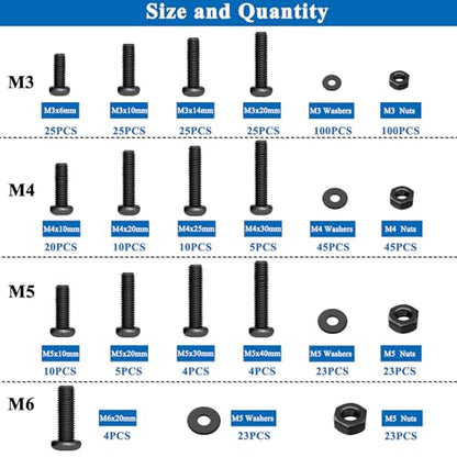 516Pcs Nuts and Bolts Assortment Kit, Phillips Pan Head, Black - color: 516pcs-Black