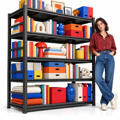 Metal Book shelf, Adjustable Industrial Bookcase with Double-Layer Columns - size: 48"Wx 18"Dx 78"H
