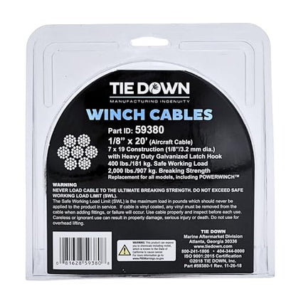 Tie Down Engineering 59380 Winch Cable 1/8" X 20' - size: 1/8 in x 20 ft