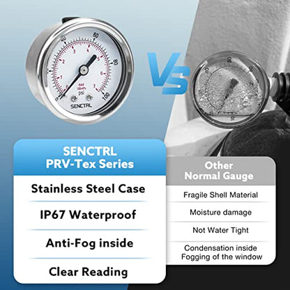 SENCTRL 0-100 Psi Pressure Gauge, 1/4" NPT Back Mount - size: 0-100Psi, style: Back Mount