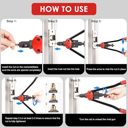 WETOLS Rivet Nut Tool Kit, 16'' Rivnut Tool with 11 Metric and SAE Mandrels - size: 16"