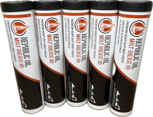 Republic Oil Elite 5% Moly #2 Grease 5 x14oz | Calcium Sulfonate | 5% Moly Grease | High Temp | Heavy Duty | Construction | Mining | Fifth Wheels | Compare to Cat Extreme Application #2 - size: 5 x 14 oz Tubes
