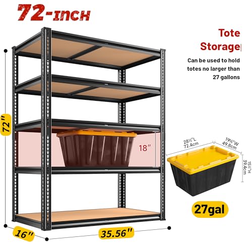 ROOMFAVE Garage Shelving Heavy Duty, 5 Tier,72" H x 35.56" W x 16" D Black - size: 72" H x 35.56" W x 16" D