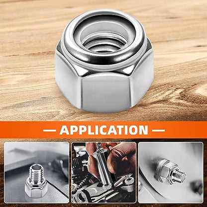 1/2-13 Nylon Insert Hex Lock Nuts Locknuts, 304 Stainless Steel 18-8, Bright Finish, 25 PCS - color: Silver, size: 1/2-13